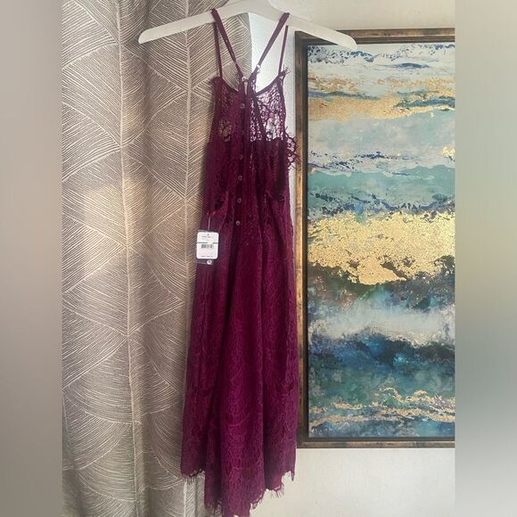 NWT Free People Dahlia Purple Floral Lace Dress Womens Large intimately - Picture 5 of 13